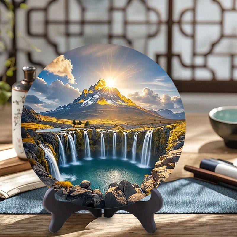 日照金山流水生财风景高档摆台财源滚滚聚宝盆商铺客厅电视柜摆件,家居饰品,相框/画框,淘宝优惠券,粉丝福利购,淘宝优惠卷