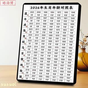 2026属相年龄对照表民俗文创相框摆件传统文化爱好者收藏装饰摆台