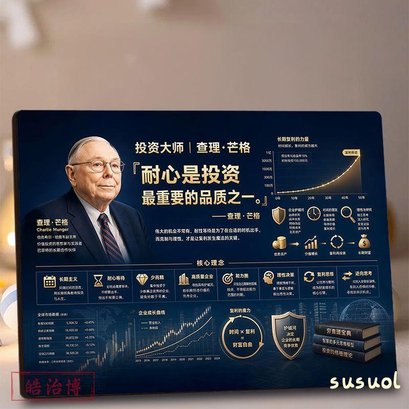 查理芒格耐心投资理念相框摆台金融办公室书房价值投资装饰摆件图片