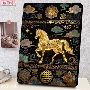 敦煌美学金箔骏马祥瑞图相框风格典雅新中式书房餐厅装饰画送长辈