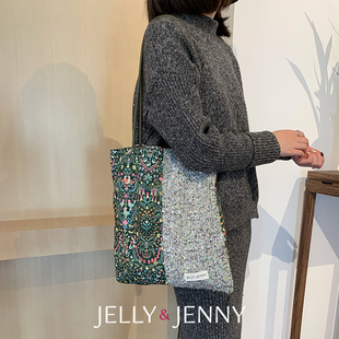 圣诞之日绿小众设计秋冬亮片帆布包单肩托特包慵懒风通勤女大容量