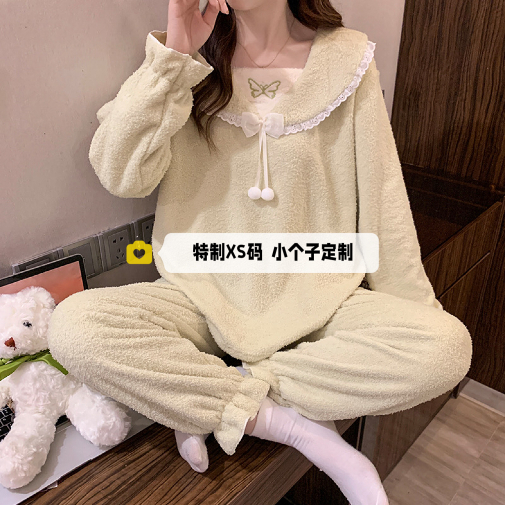 150cm小个子秋冬半边绒睡衣女
