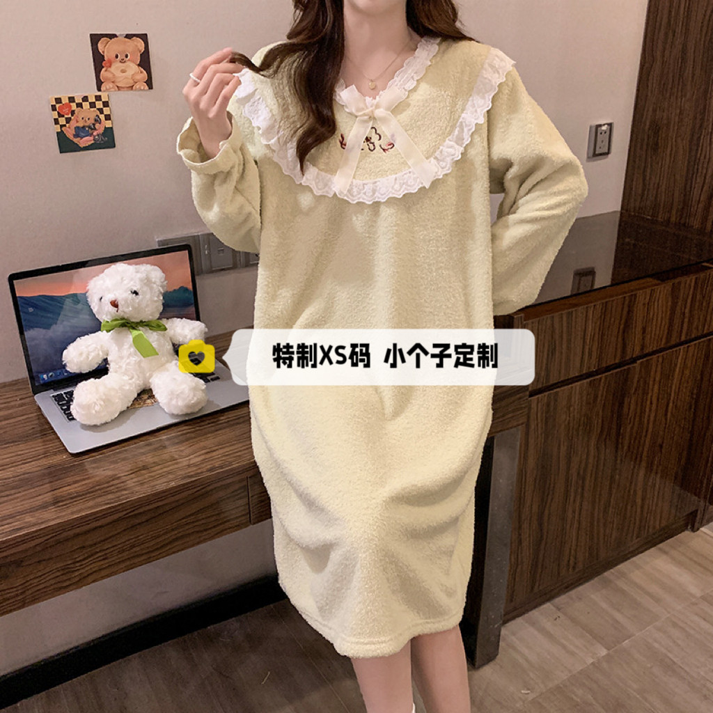 150cm矮个子秋冬半边绒中长款睡图片