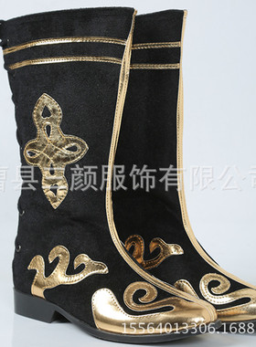 传统黑色少数民族男款鞋高帮筒藏族靴蒙古族新疆维族舞蹈演出靴子