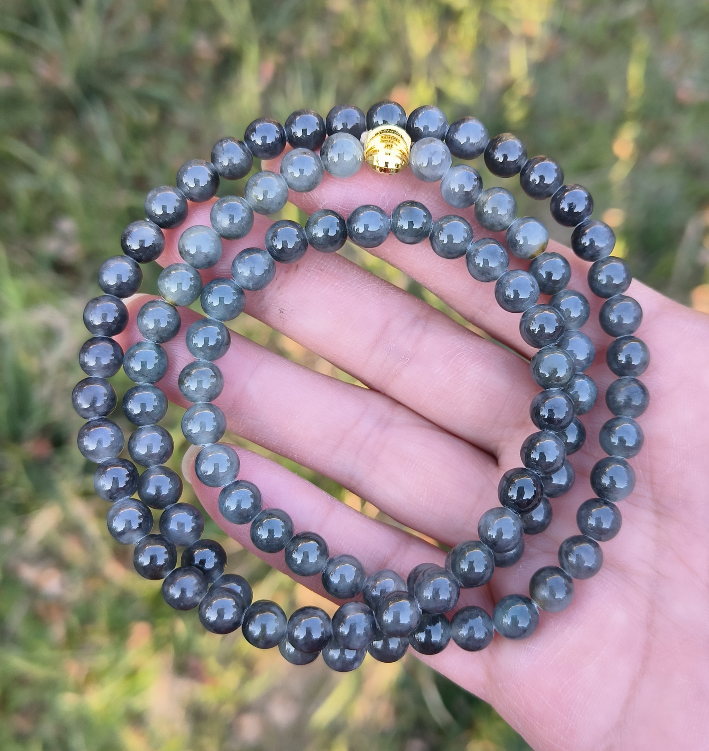 卡6.8mm黑乌鸡翡翠项链手链天然缅甸翡翠A货玉石圆珠97颗送证书