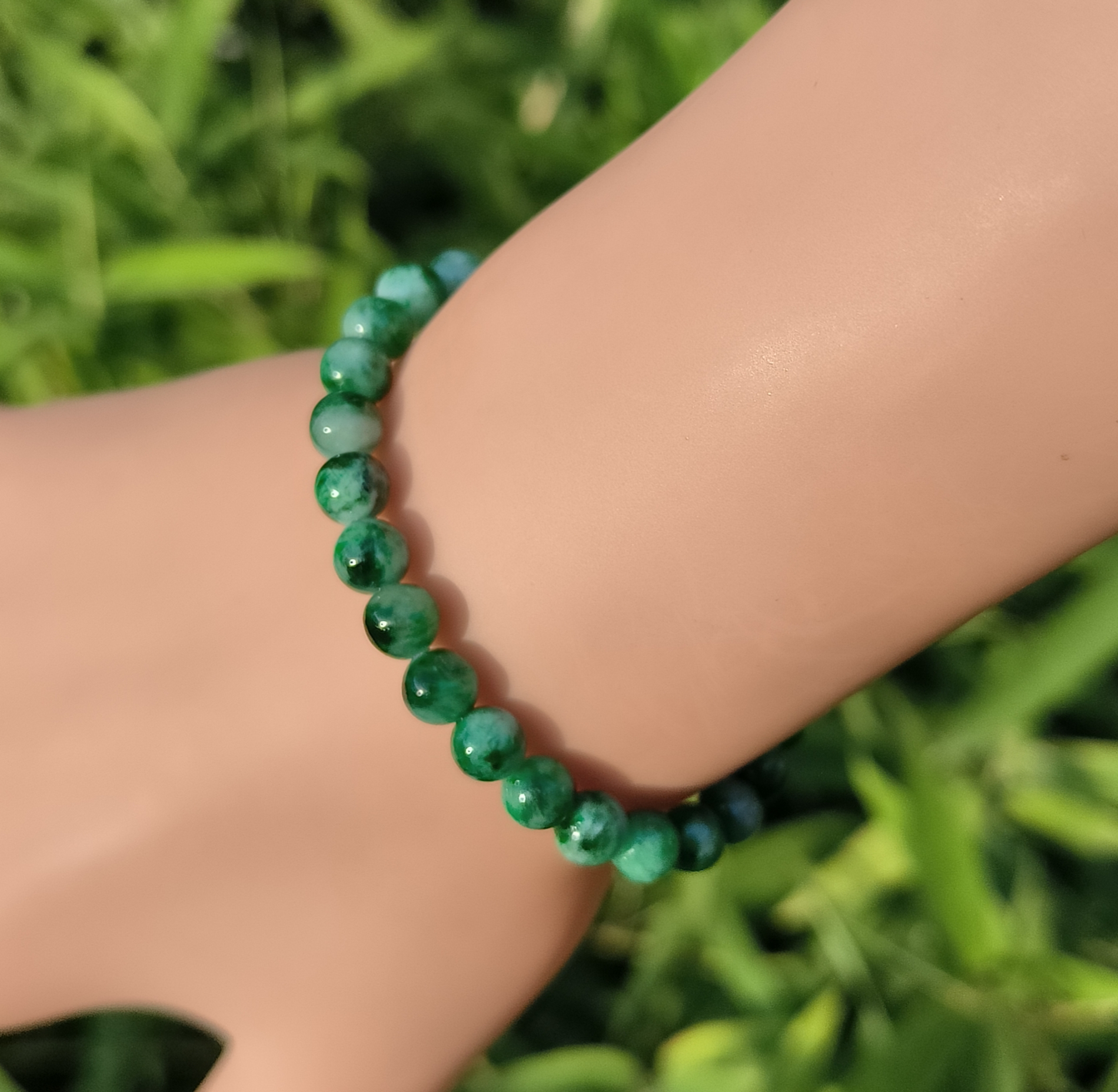 卡6mm辣绿飘花翡翠手串手链天然缅甸翡翠A货玉石圆珠33颗送证书