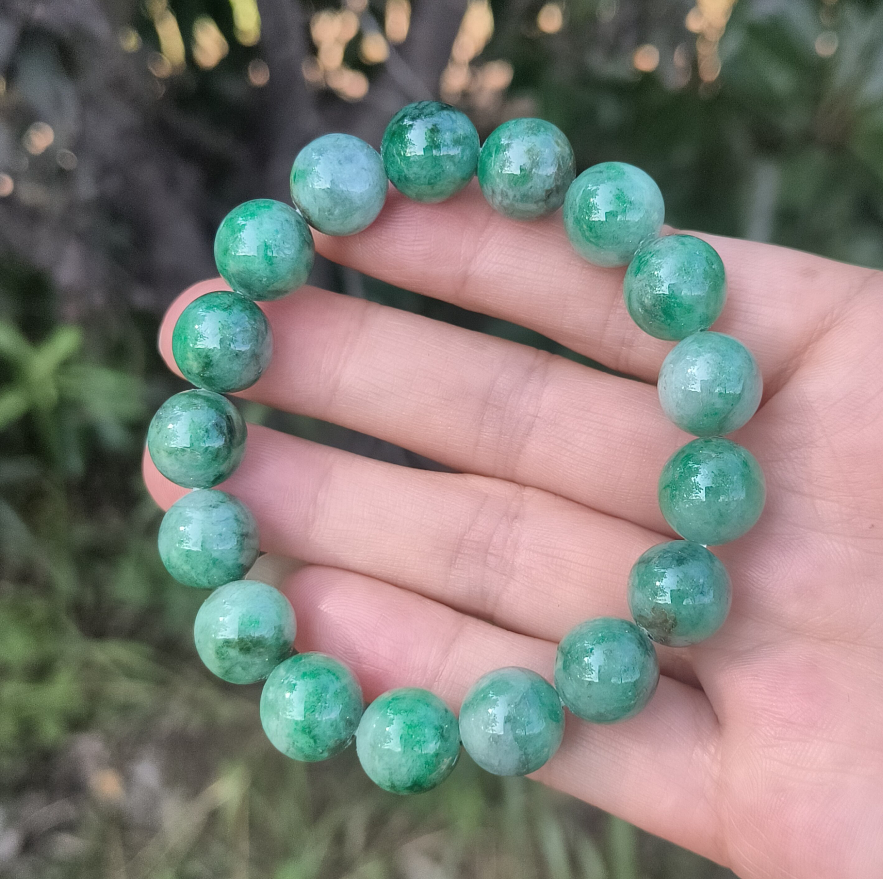 卡12mm辣绿色手串男女同款天缅甸翡翠