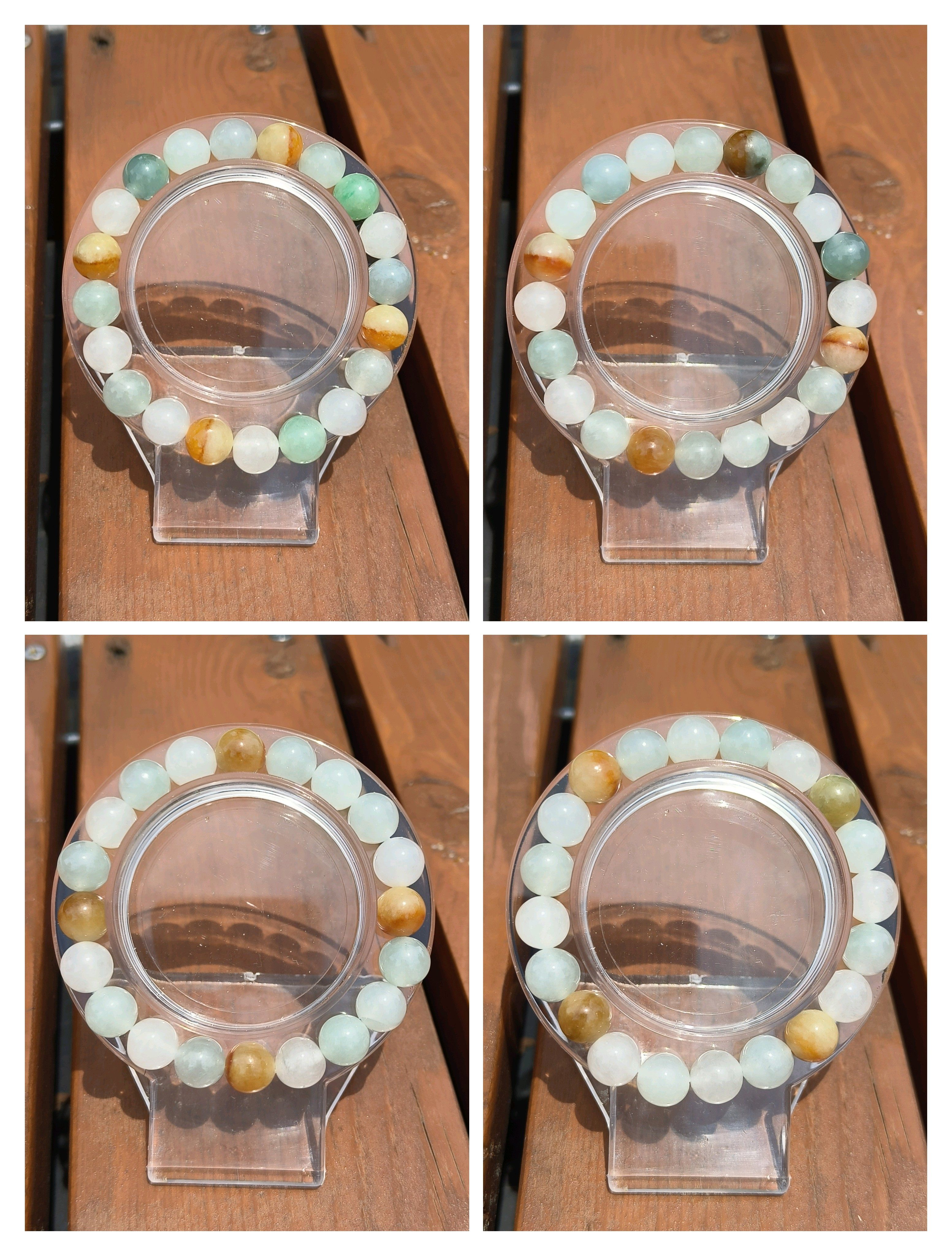 冰种天然缅甸老坑翡翠手串手链三彩玉石礼物圆珠9.6mm20颗