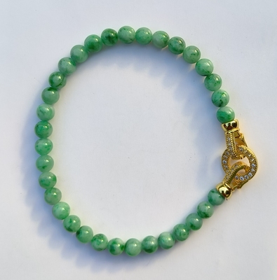 卡6mm辣绿飘花翡翠手串手链天然缅甸翡翠A货玉石圆珠33颗送证书