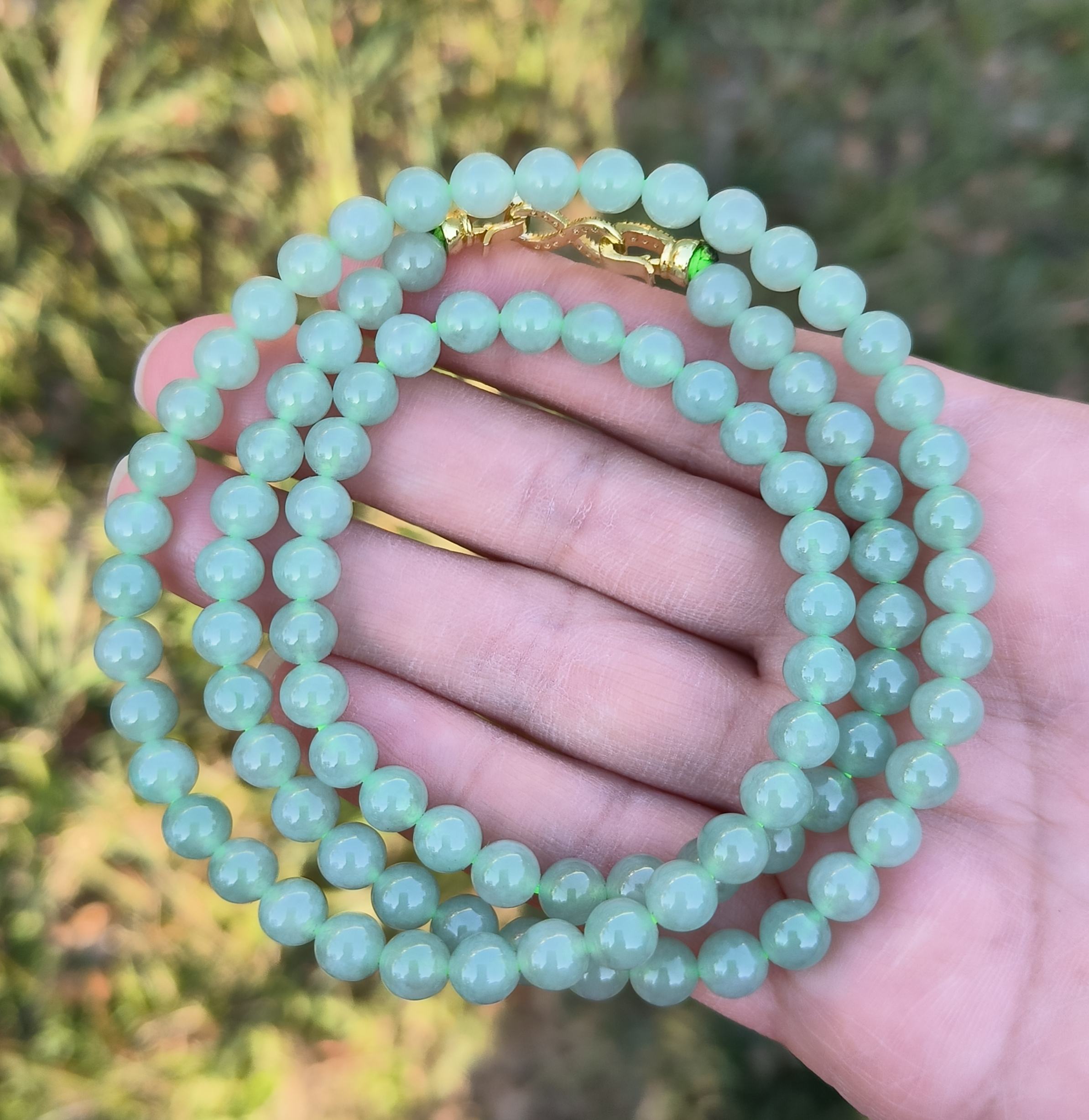 卡6.5mm晴绿色翡翠项链手链天然缅甸翡翠A货玉石圆珠95颗送证书