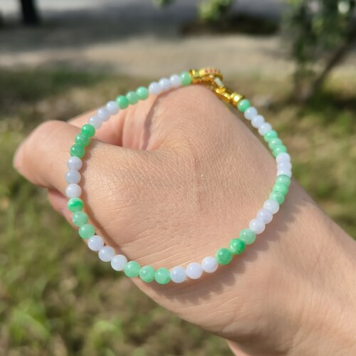 紫绿双彩手链天然缅甸翡翠A货小米珠玉石卡4mm圆珠47颗附证书礼品