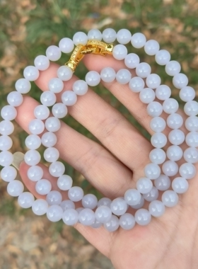 卡7.2mm糯化种蓝紫色天然缅甸翡翠A货项链手链玉石圆珠90颗送证书