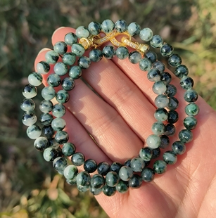 卡6.3mm冰胶蓝飘花翡翠项链手链天然缅甸翡翠A货圆珠102颗送证书