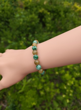 缅甸A货老坑冰种飘花手链男女款玉石珠子单圈手串