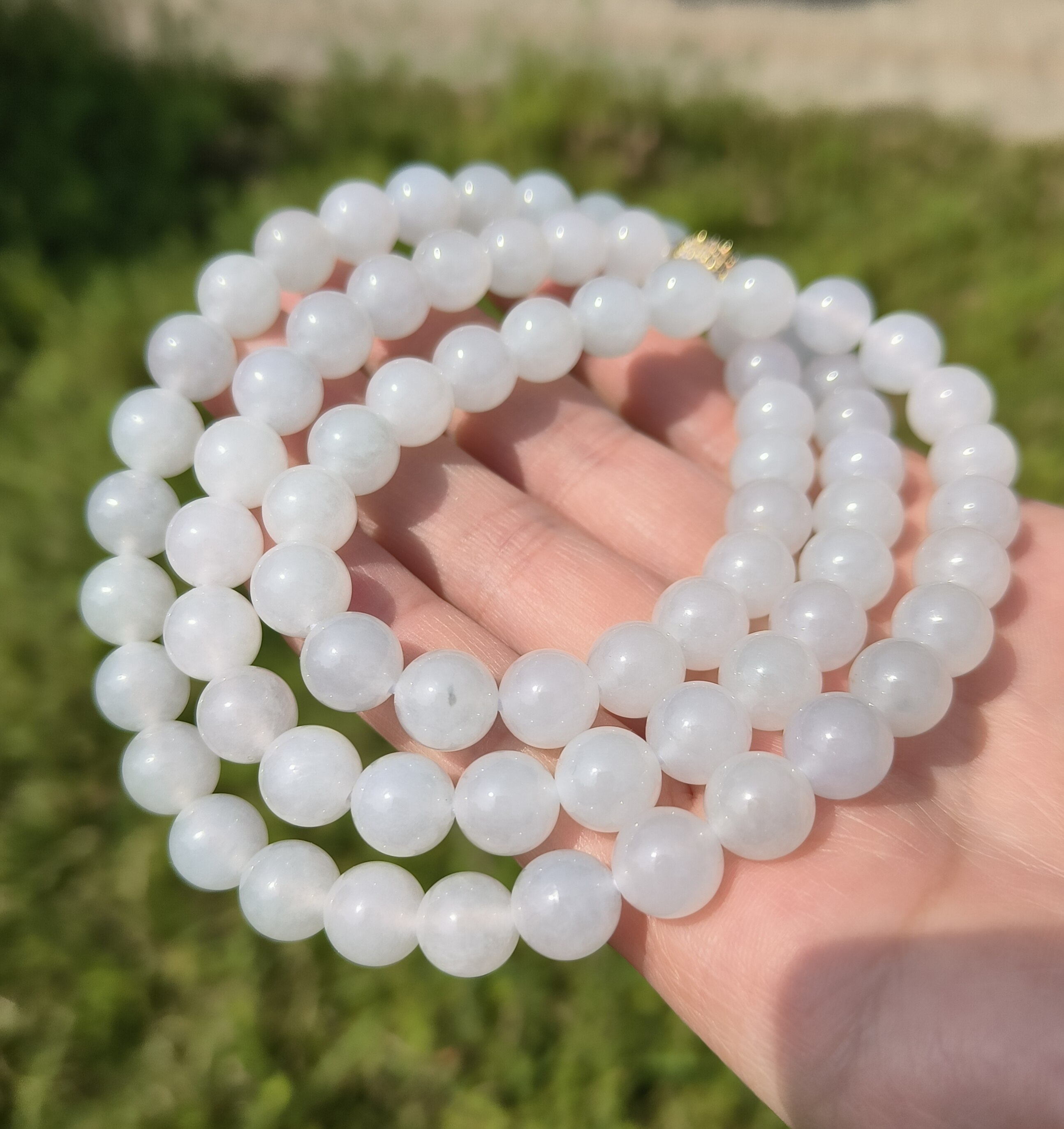 卡9+mm白冰翡翠项链手链天然缅甸翡翠A货玉石圆珠76颗送证书