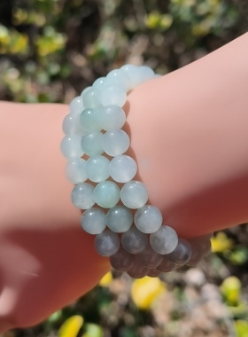 卡7.2mm冰蓝飘花翡翠项链手链天然缅甸翡翠A货玉石圆珠84颗送证书