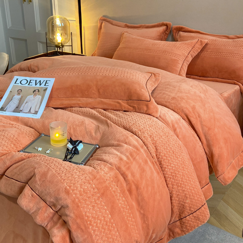 加厚牛奶绒四件套双面加绒北欧风