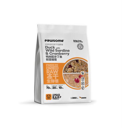 Pawsome狗狗冻干生鲜餐鸭肉沙丁鱼蔓越莓德国生骨肉鲜粮泌尿肾脏