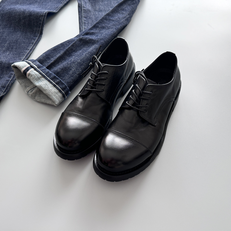 C9818三接头德比鞋是真的帅！J碘三接头厚底真皮马皮德比鞋男
