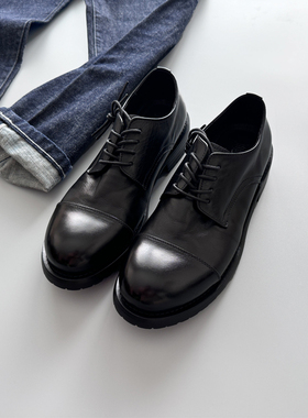 C9818三接头德比鞋是真的帅！J碘三接头厚底真皮马皮德比鞋男