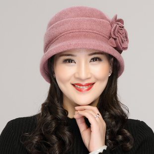 羊毛呢帽子女秋冬季中年妈妈女士盆帽中老年人老人保暖奶奶婆婆帽