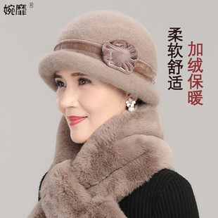 中年妈妈帽子女冬季 老人奶奶保暖加绒秋冬棉帽老年人老太太毛线帽