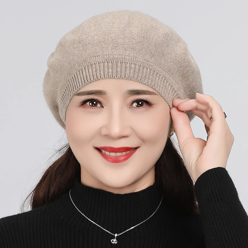 帽子贝雷帽中老年人双层秋冬季