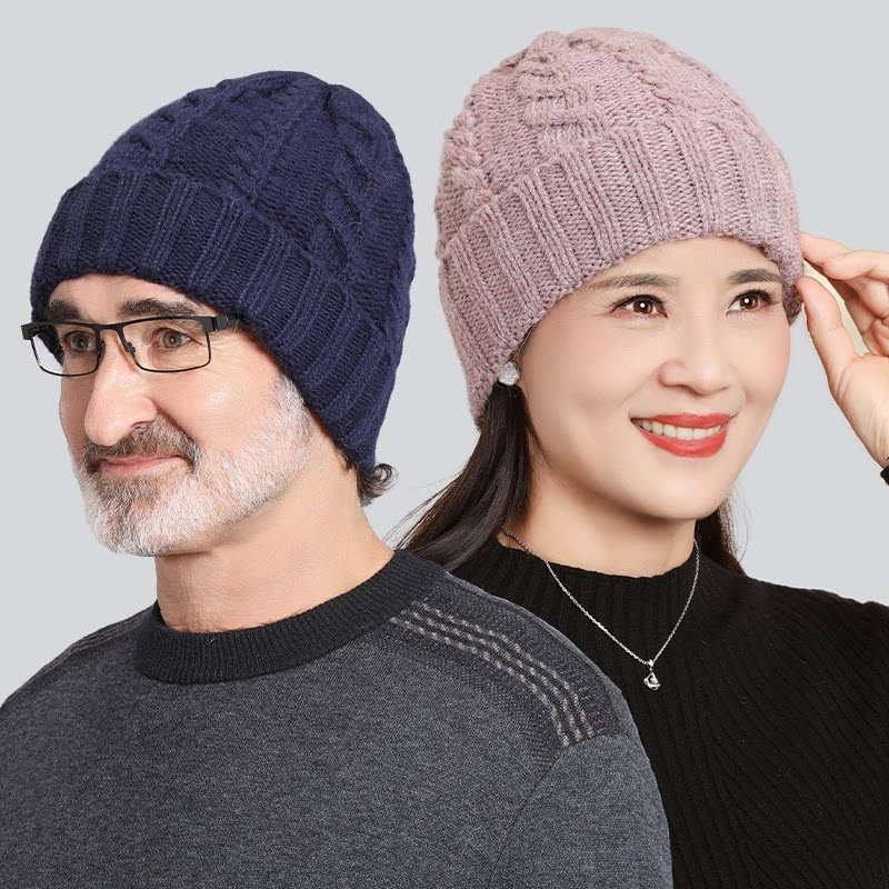 冬季老人妈妈奶奶加绒保暖毛线帽