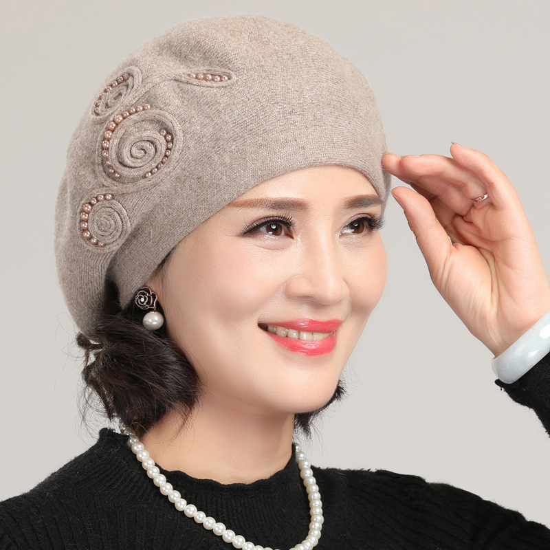 洋气老太太冬季毛线贝雷帽