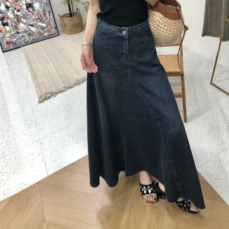 韩系复古a字牛仔半身裙女春季新款高腰遮胯显瘦高级感大摆长裙子