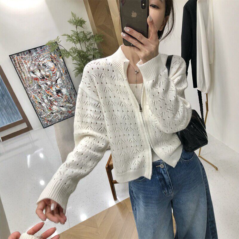 韩式镂空双拉链羊毛针织衫吊带背心两件套女2026春季新款背心套装