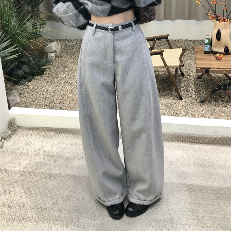 高级感窄版阔腿裤女2025秋冬高腰垂感显瘦毛呢西装长裤休闲直筒裤