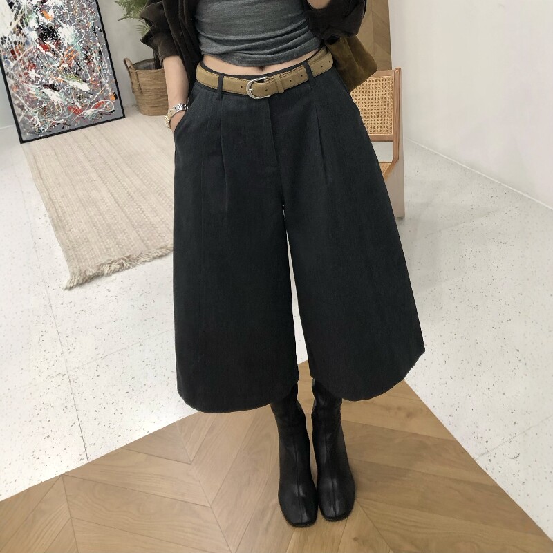 2026秋季新款百搭显瘦七分毛呢裤子女高腰大码宽松洋气七分阔腿裤