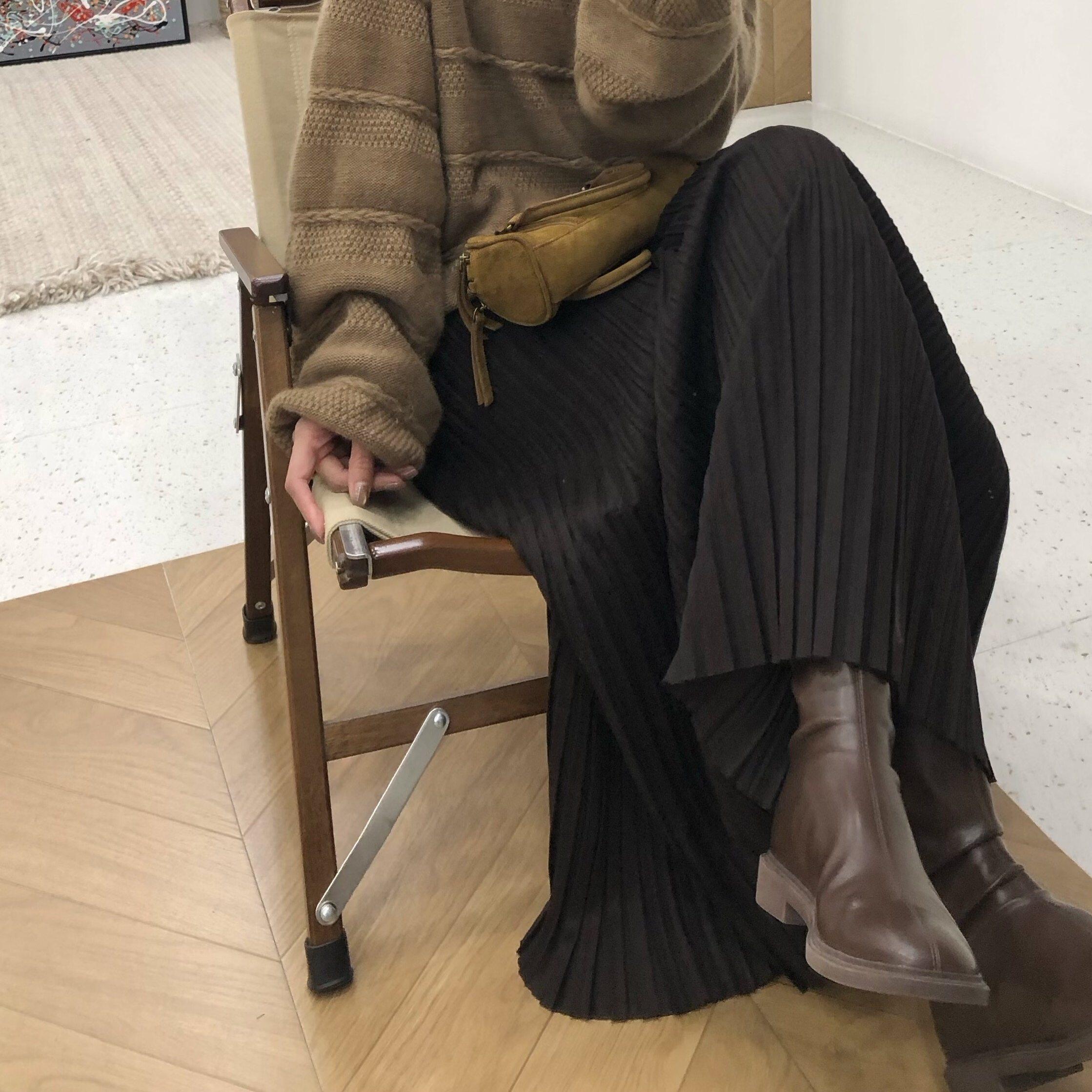 秋冬韩系高腰百褶显瘦半身裙