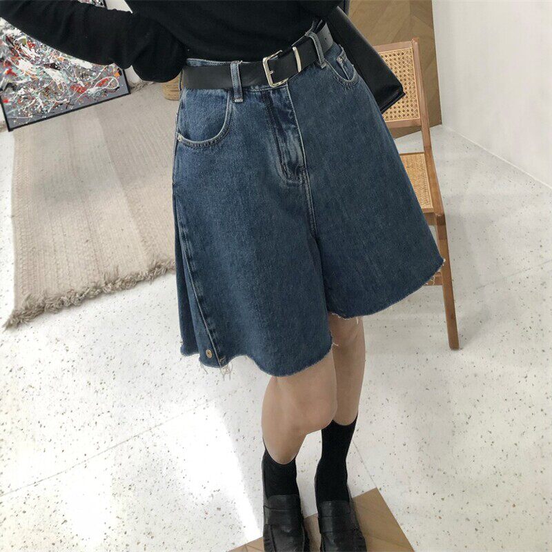 复古雅痞五分牛仔短裤女2026春夏季新款折边率性高腰显瘦5分中裤