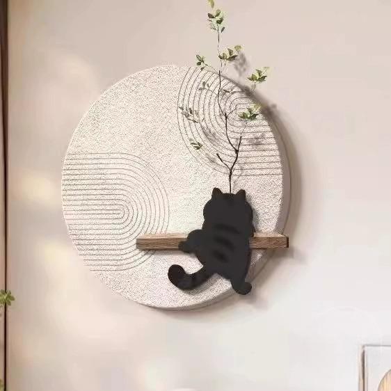 北欧高级感餐厅装饰画奶油风猫咪玄关客厅挂画新款餐桌背景墙壁画图片