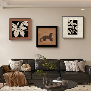 中古风客厅三联装饰画复古艺术餐厅画正方形壁画2025新款卧室挂画