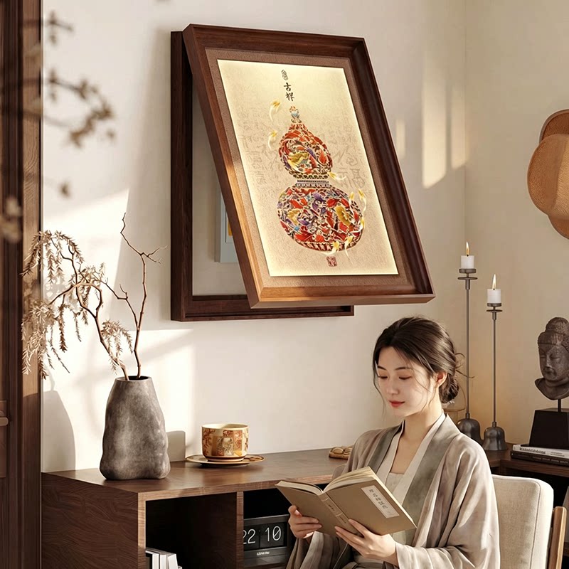 葫芦九鱼图聚财弱电箱遮挡装饰画图片