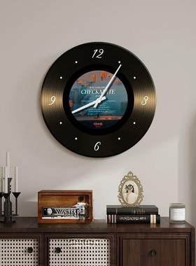 黑色复古唱片客厅餐厅柜时钟挂画