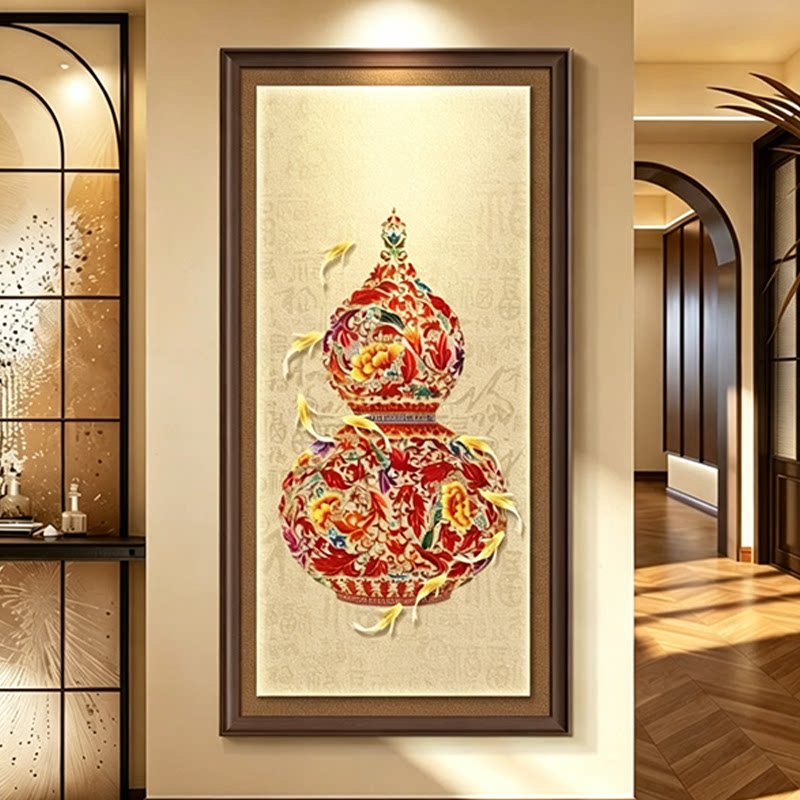 葫芦玄关挂画九鱼图客厅中古风画图片