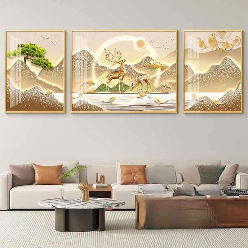 轻奢山水画大气客厅沙发高级挂画