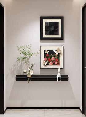 简约玄关组合装饰画极简黑白入户正对门壁画水培绿植客厅挂画高级