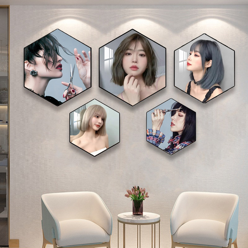 理发店墙面装饰画网红发型海报专用高级挂画背景形象墙图片墙壁画