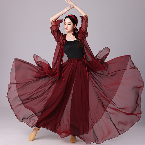 古典舞红色纱衣中国风舞蹈服身韵纱裙套装红色演出服爵士舞民族风