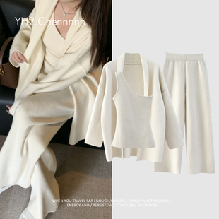 针织套装 阔腿裤 J简ROW风斜肩背心针织开衫 YH2.Chennnnn小宸家