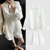 天丝亚麻长袖 女夏季 衬衫 YH2.Chennnnn 短裤 两件套装 薄款 防晒衬衣