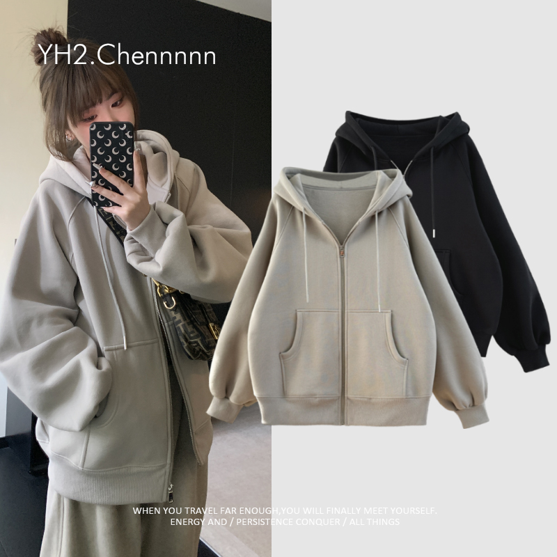 400g超厚一体绒连帽卫衣加绒外套