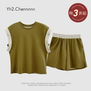 实用性懒人套装 两件套装 飞袖 宽松T恤短裤 短款 YH2.Chennnnn小宸家