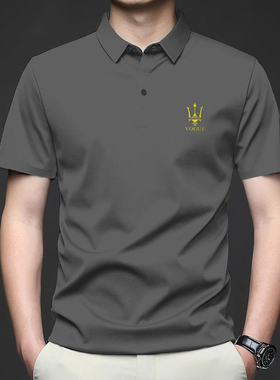 短袖POLO男士冰丝无痕T恤纯色翻领夏季透气休闲宽松上衣潮流百搭