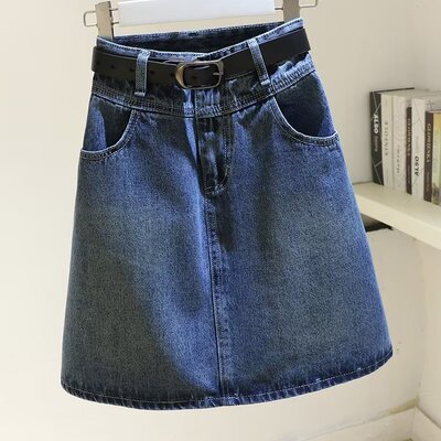 复古港风牛仔半身裙女2024年夏季新款高腰显瘦百搭a字包臀裙短裙